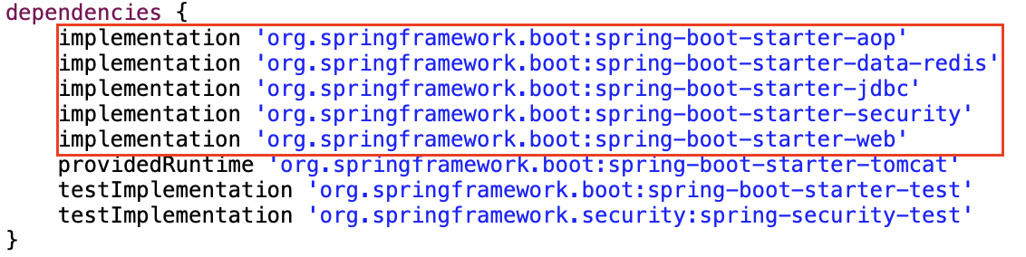 build.gradle에 추가 된 spring-boot-starter